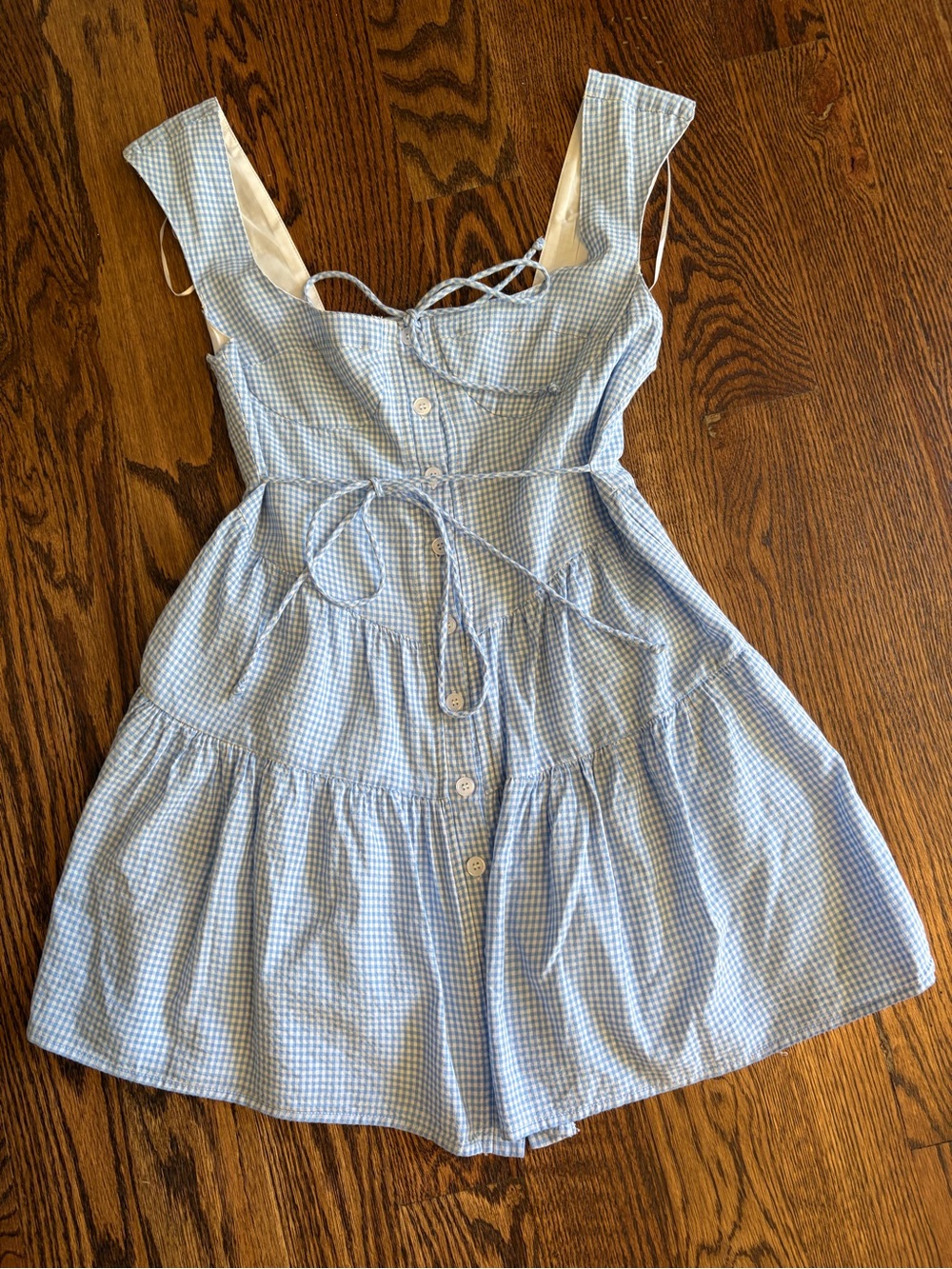 Light Blue Gingham Sundress Romper